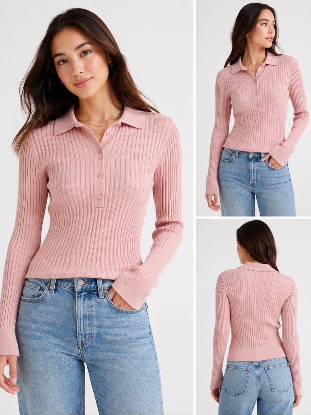 Athleta Long Sleeve Sweet Bay Henley Ribbed Polo Sweater- Dusty Rose